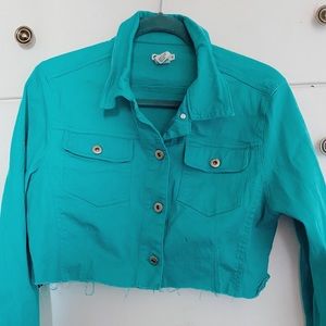 Turquoise cropped jean jacket